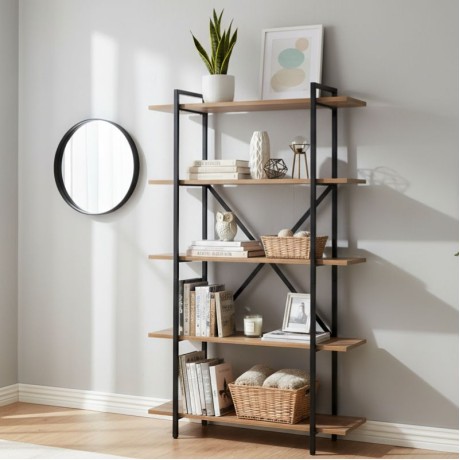 Ernesto Megapap metal - melamine bookcase in black - smoked walnut color 90x35.5x160cm.