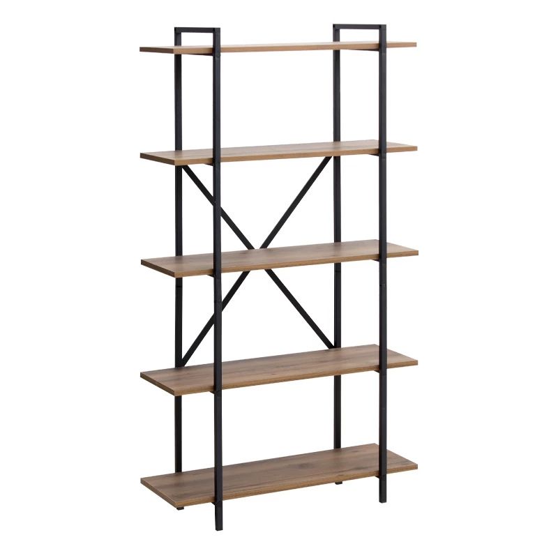 Ernesto Megapap metal - melamine bookcase in black - smoked walnut color 90x35.5x160cm.