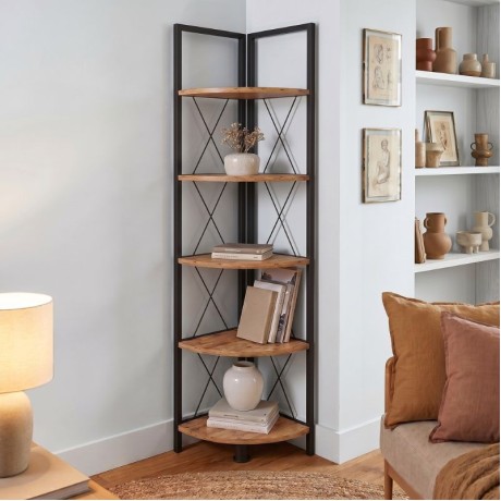 Βιβλιοθήκη γωνιακή Kelsie Megapap χρώμα μαύρο - pine oak 33x33x162εκ.