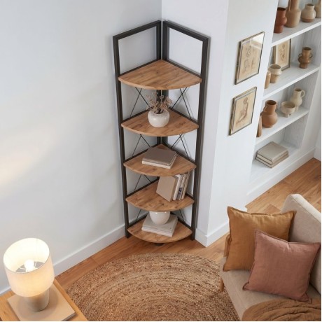 Βιβλιοθήκη γωνιακή Kelsie Megapap χρώμα μαύρο - pine oak 33x33x162εκ.