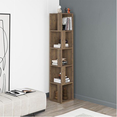 Piano Megapap corner melamine bookcase in light walnut color 31,4x31,4x158,9cm.