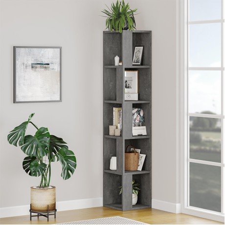 Βιβλιοθήκη γωνιακή Piano Megapap χρώμα γκρι ρετρό 31,4x31,4x158,9εκ.