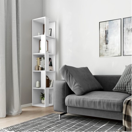 Piano Megapap corner melamine bookcase in white color 31,4x31,4x158,9cm.