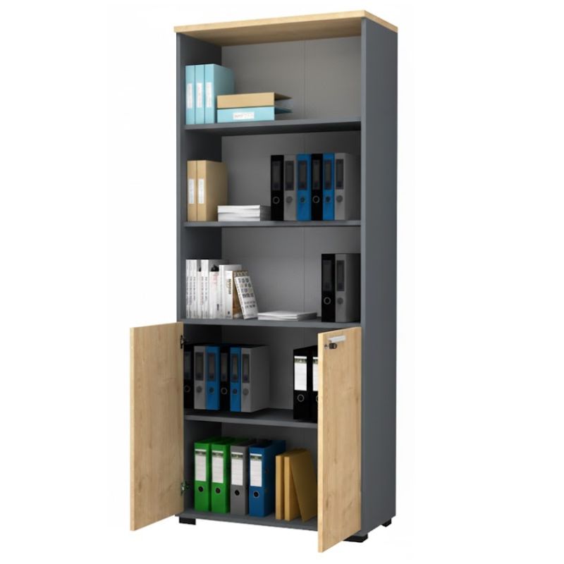 Venturo Megapap melamine office bookcase in athracite - oak color 80x40x200cm.