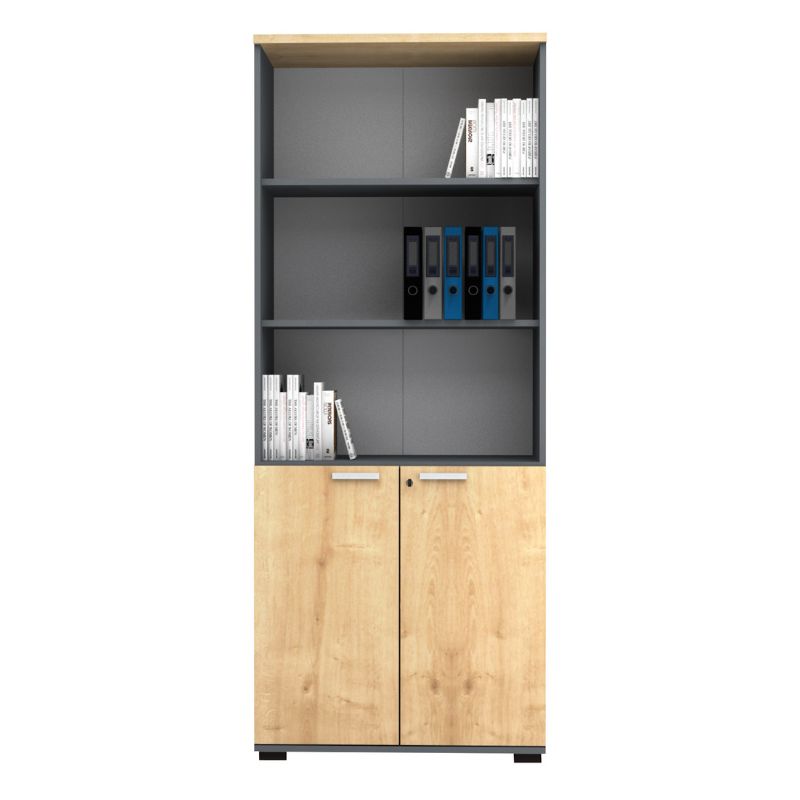 Venturo Megapap melamine office bookcase in athracite - oak color 80x40x200cm.