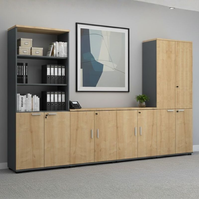 Venturo Megapap melamine office bookcase in athracite - oak color 80x40x200cm.
