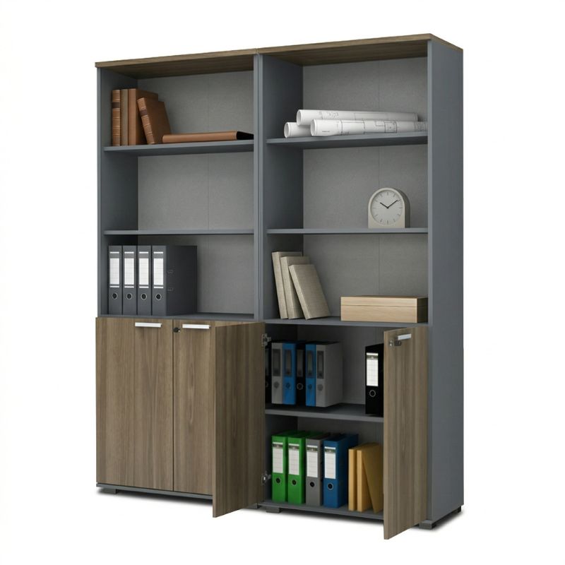 Venturo Megapap melamine office bookcase in athracite - walnut color 160x40x200cm.