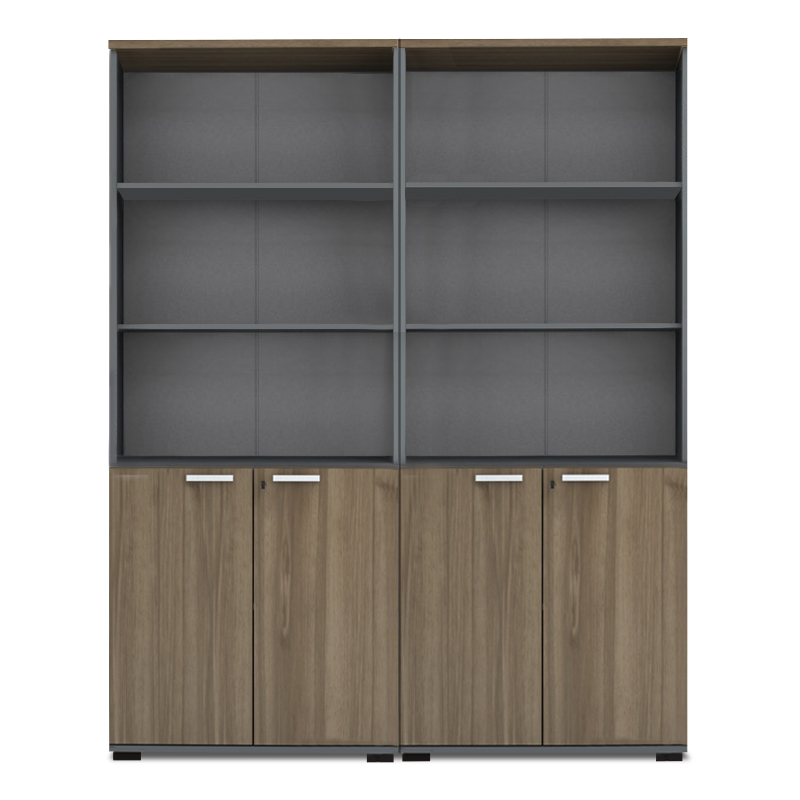 Venturo Megapap melamine office bookcase in athracite - walnut color 160x40x200cm.