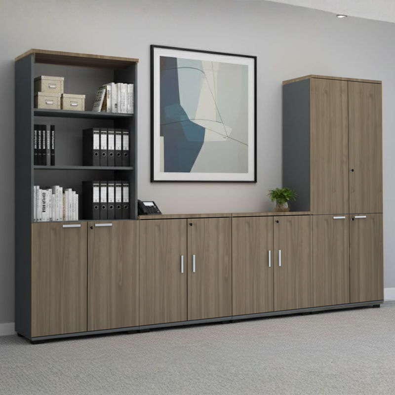 Venturo Megapap melamine office bookcase in athracite - walnut color 80x40x200cm.