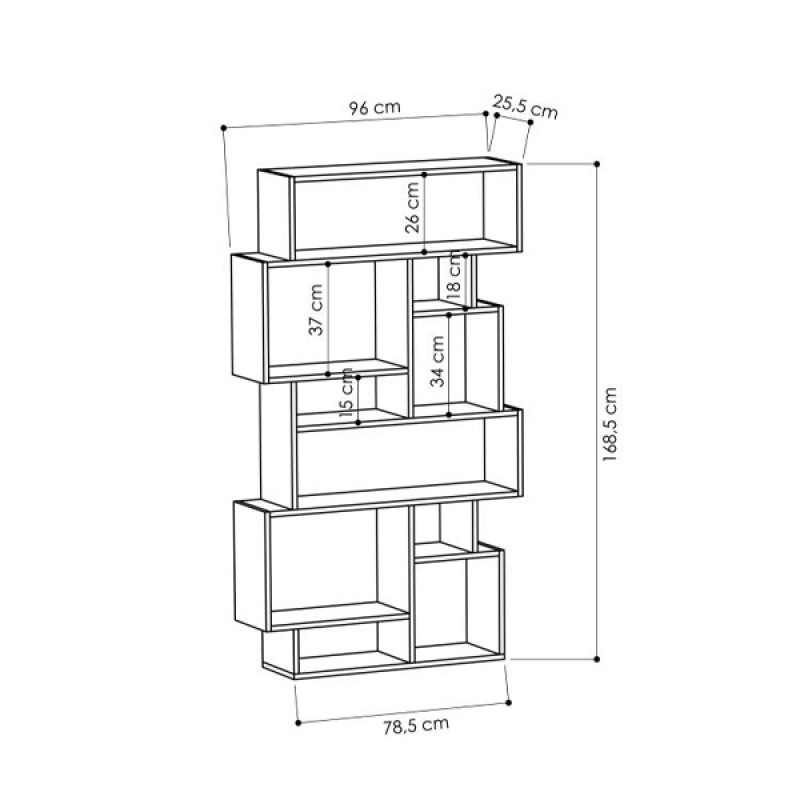 Karmato Megapap melamine bookcase in anthracite color 96x25,5x168,5cm.