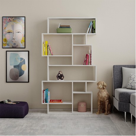 Βιβλιοθήκη Karmato Megapap χρώμα λευκό αντικέ 96x25,5x168,5εκ.