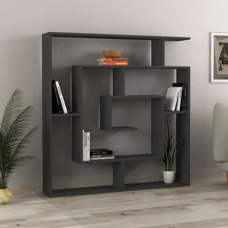 Βιβλιοθήκη Labirent Megapap χρώμα ανθρακί 125x22x129εκ.