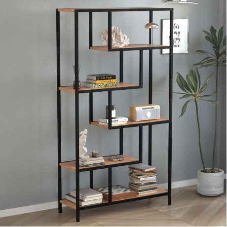 Βιβλιοθήκη Larissa Megapap χρώμα μαύρο - pine oak 90x30x159εκ.