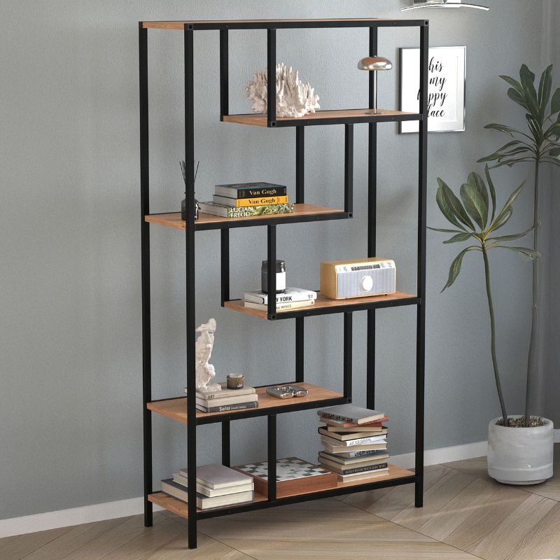 Larissa Megapap melamine - metal bookshelf in black - pine oak color 90x30x159cm.