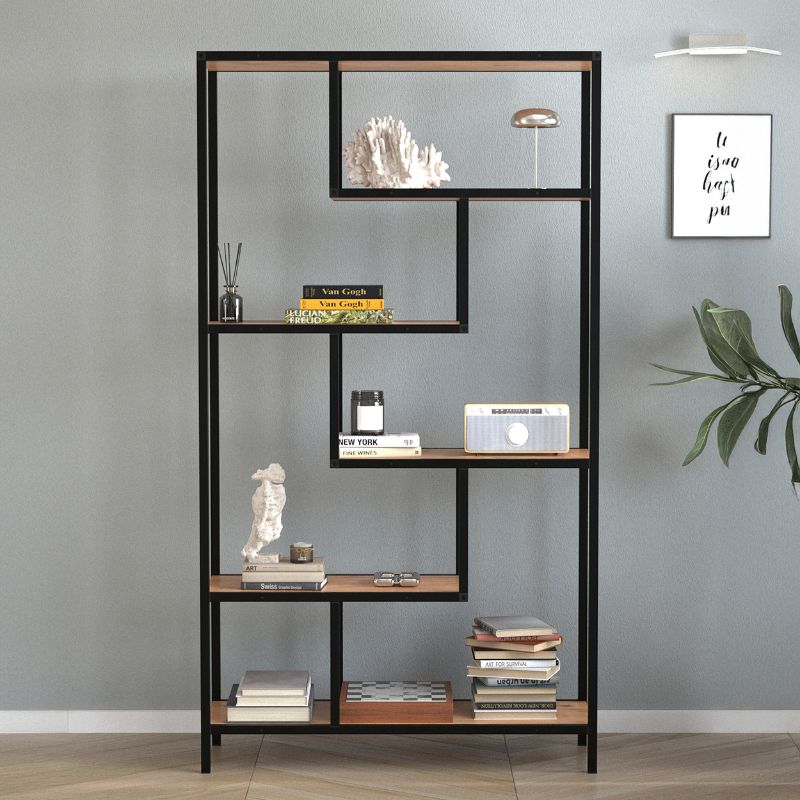 Larissa Megapap melamine - metal bookshelf in black - pine oak color 90x30x159cm.