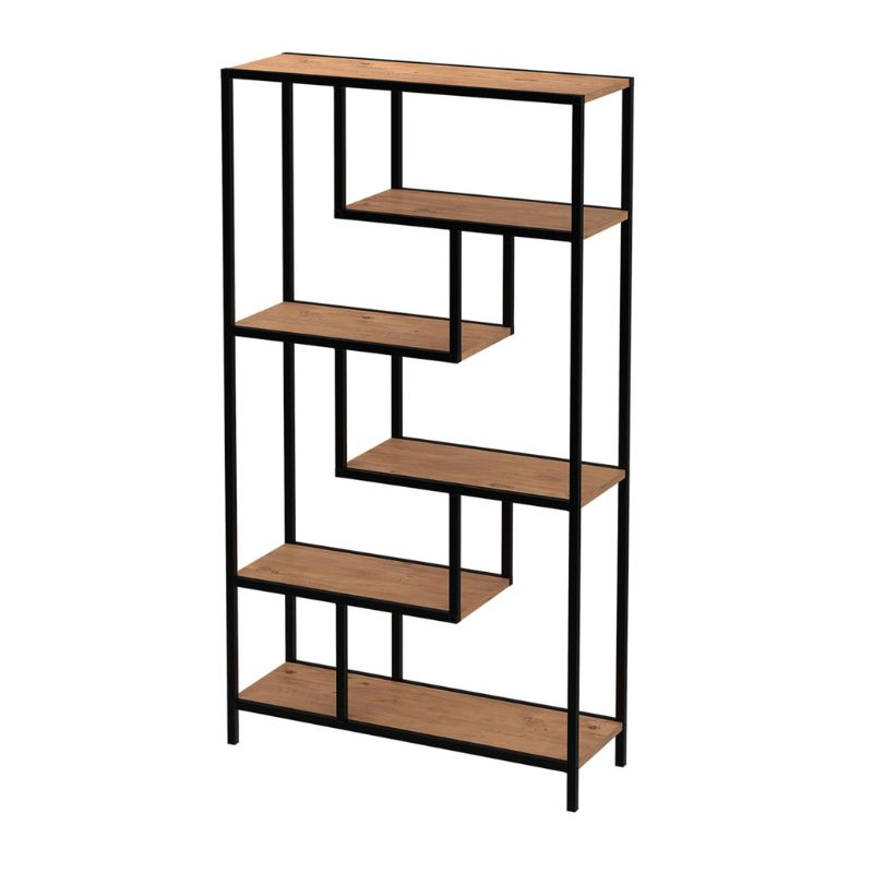 Larissa Megapap melamine - metal bookshelf in black - pine oak color 90x30x159cm.