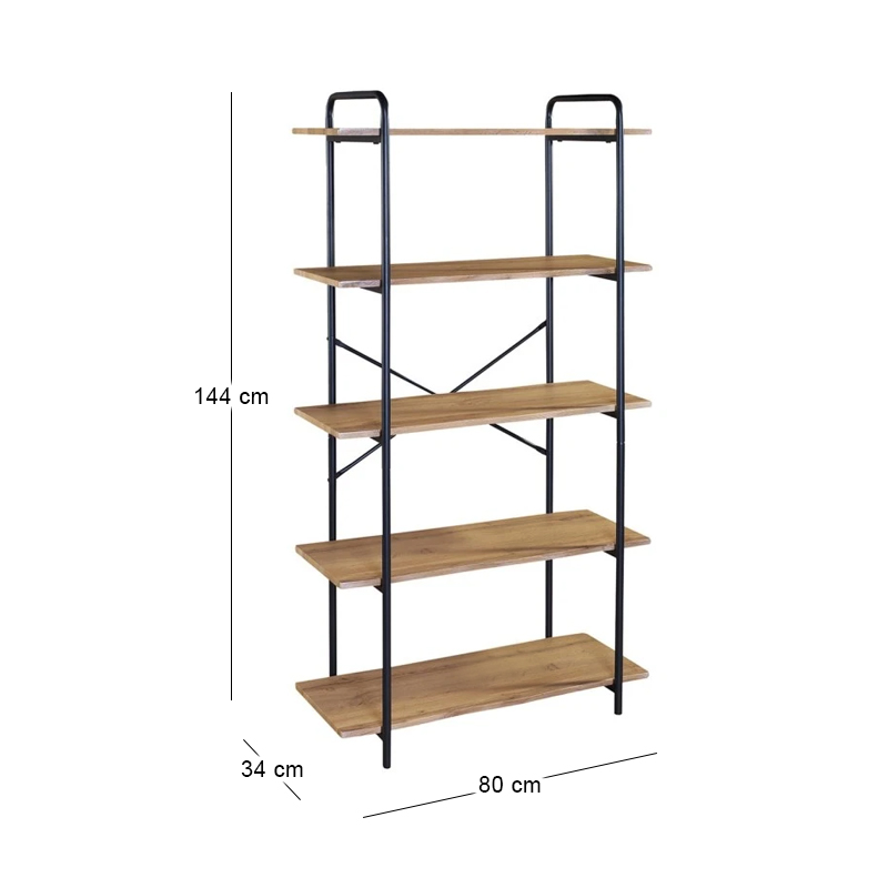 BOOKCASE 80x34x144cm Metal Black/Sonoma