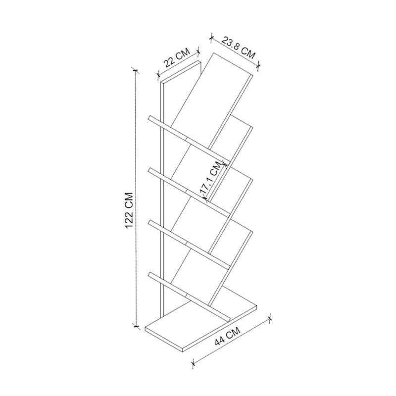 Βιβλιοθήκη μελαμίνης Milton Megapap χρώμα ανθρακί 44x22x121εκ.