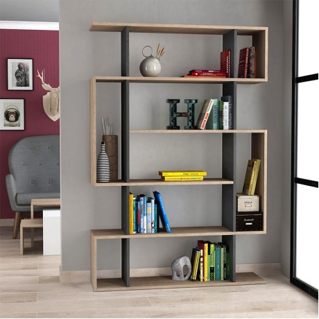 Βιβλιοθήκη Mito Megapap χρώμα sapphire oak - ανθρακί 108x25x161εκ.