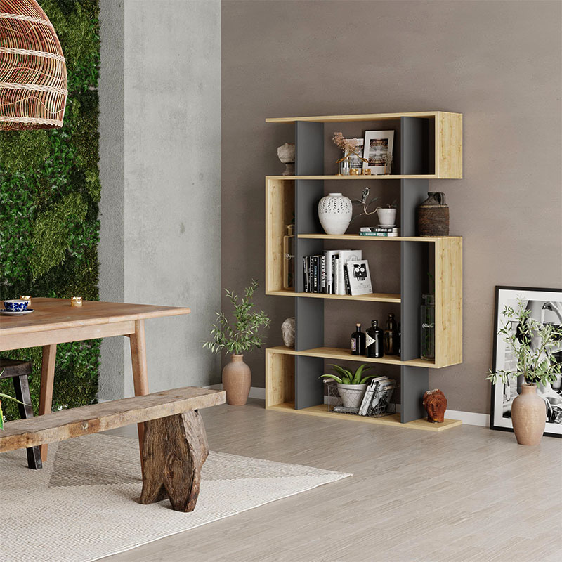 Mito Megapap melamine bookcase in oak - anthracite color 108x25x161cm.
