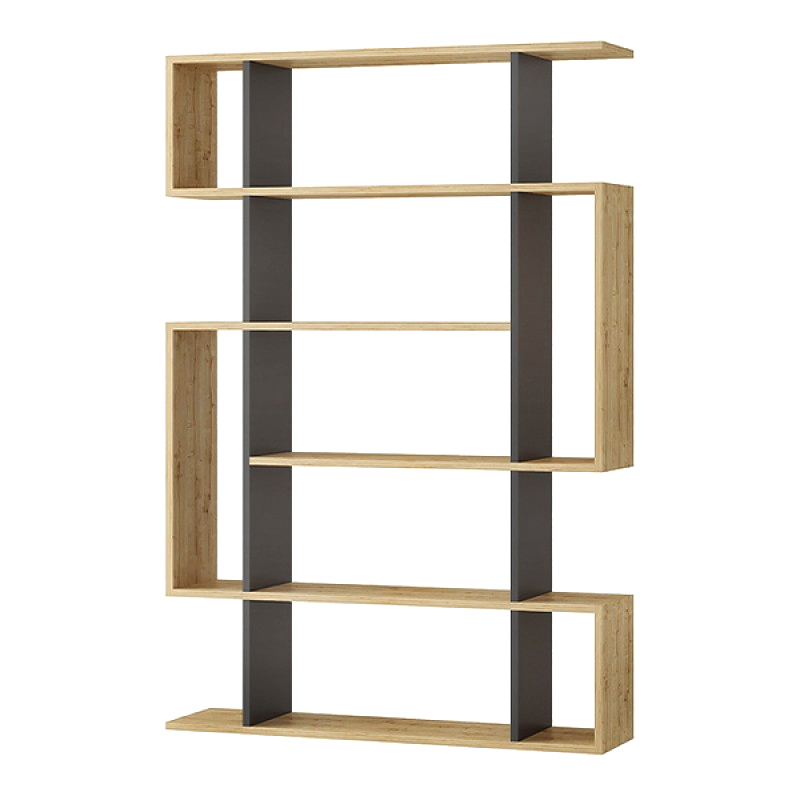Mito Megapap melamine bookcase in oak - anthracite color 108x25x161cm.