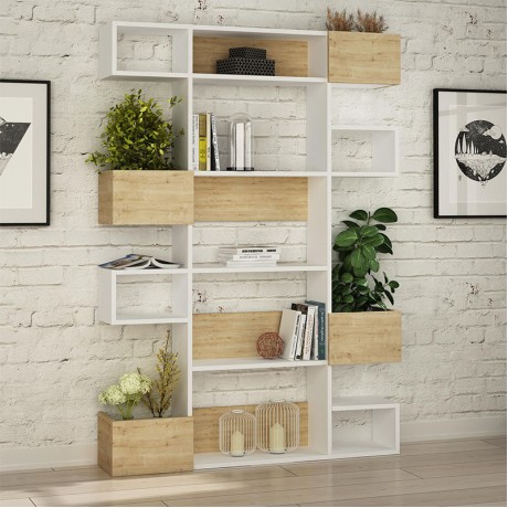 Βιβλιοθήκη Niho Megapap χρώμα λευκό - sapphire oak 120x25,3x171εκ.