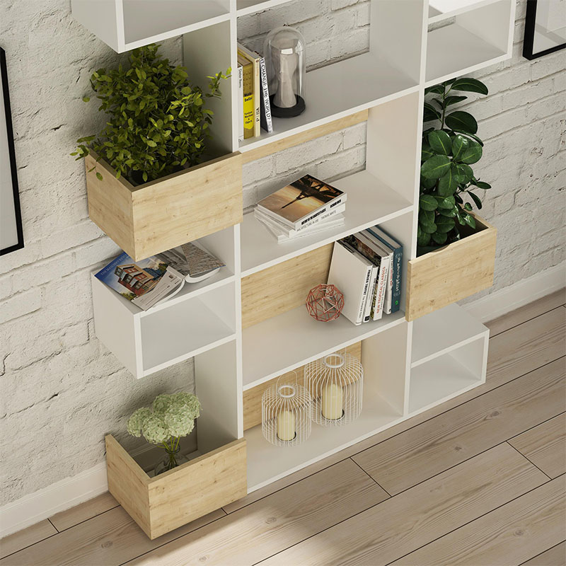 Niho Megapap melamine bookcase in white - oak color 120x25,3x171cm.