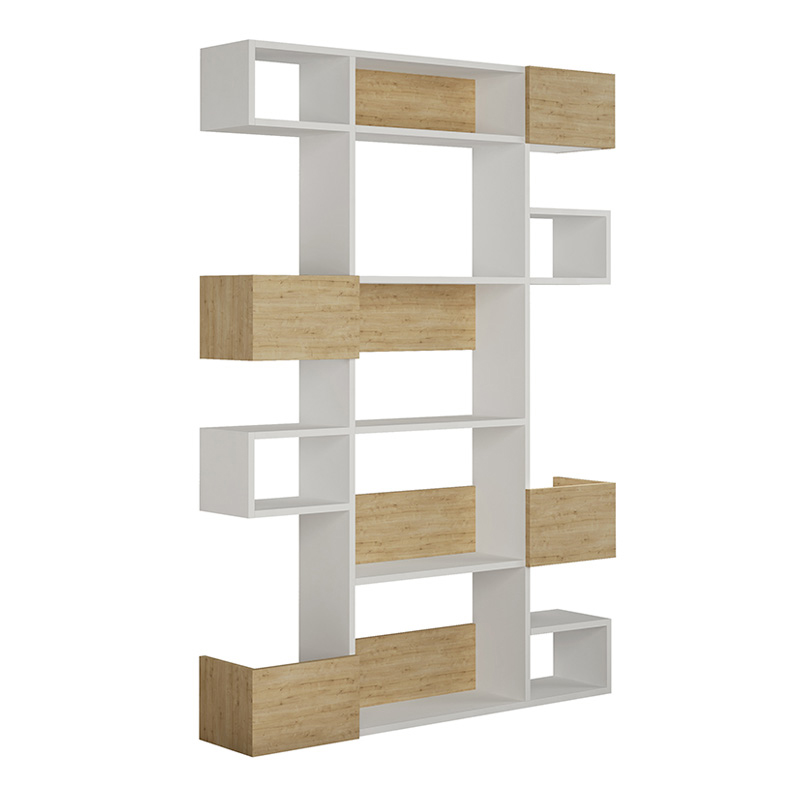 Niho Megapap melamine bookcase in white - oak color 120x25,3x171cm.