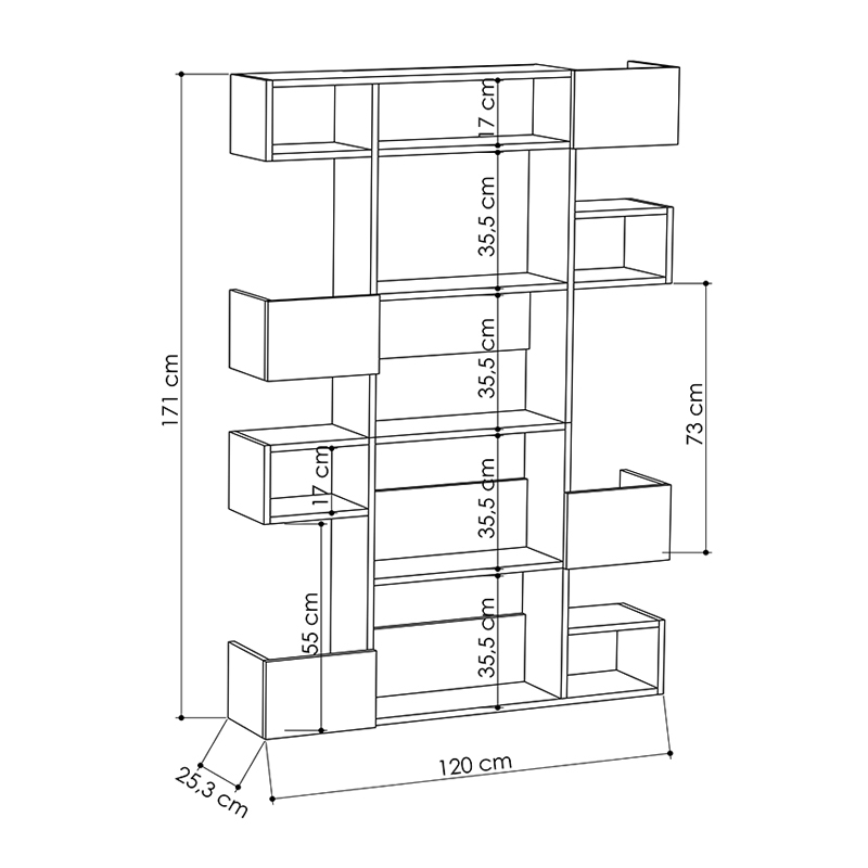 Niho Megapap melamine bookcase in white - oak color 120x25,3x171cm.