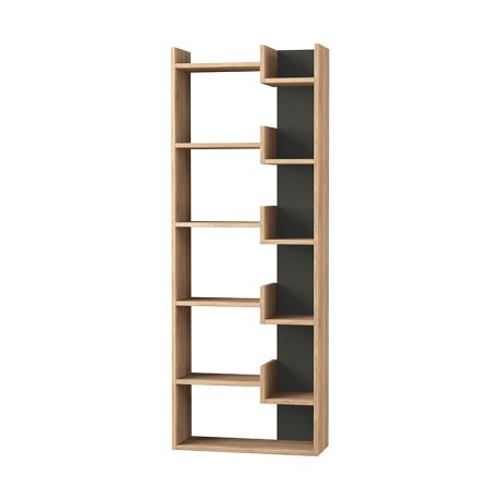 Βιβλιοθήκη Oppa Megapap χρώμα sapphire oak/ανθρακί 60x22x162εκ.
