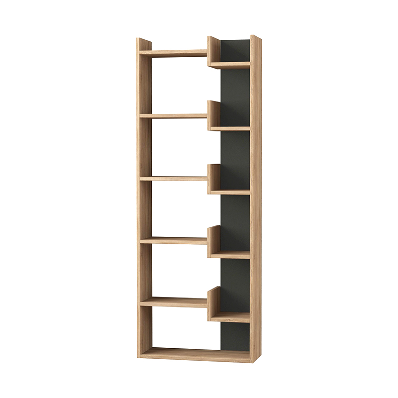 Oppa Megapap melamine bookcase in natural beech/anthracite color 60x22x162cm.