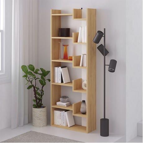 Βιβλιοθήκη Oppa Megapap χρώμα sapphire oak/λευκό 60x22x162εκ.