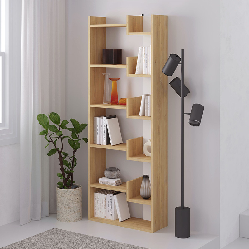 Oppa Megapap melamine bookcase in natural beech/white color 60x22x162cm.
