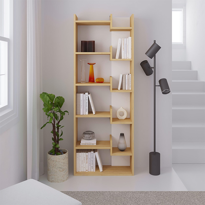Oppa Megapap melamine bookcase in natural beech/white color 60x22x162cm.