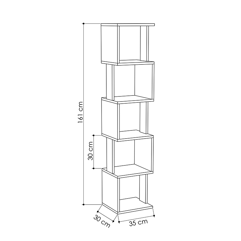 Βιβλιοθήκη Piri Megapap χρώμα λευκό 35x30x161εκ.