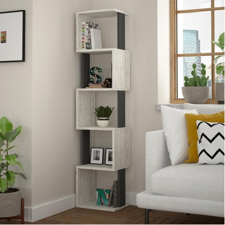 Piri Megapap melamine bookcase in ancient white - anthracite color 35x30x161cm.