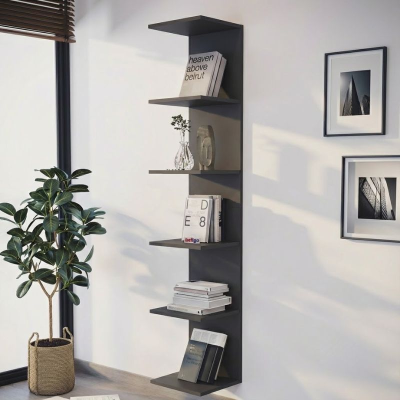Ogden Megapap melamine bookcase in anthracite color 34,5x30x180cm.