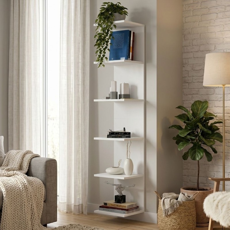 Silver Megapap melamine wall bookcase in white color 34.6x31.5x180cm.