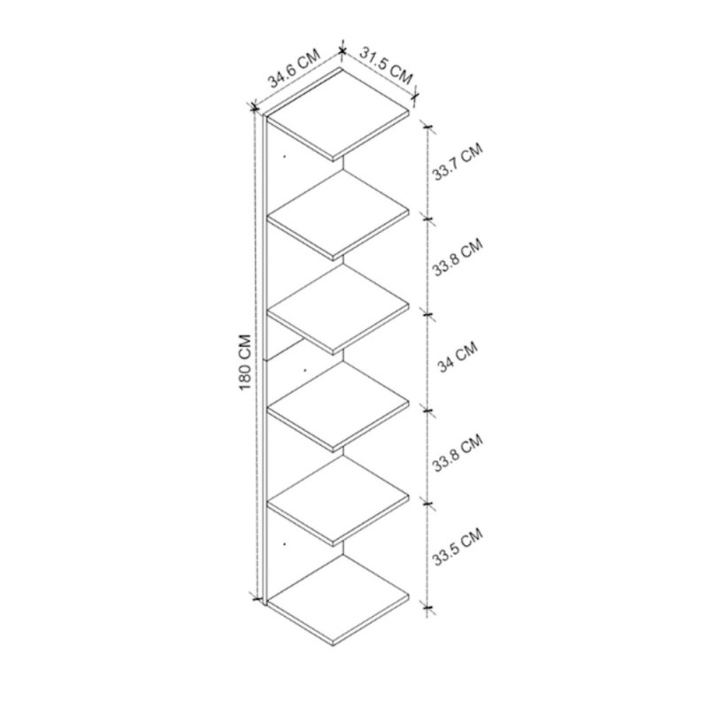 Silver Megapap melamine wall bookcase in white color 34.6x31.5x180cm.