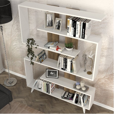 Βιβλιοθήκη Rain Megapap χρώμα λευκό - καρυδί 120x19,5x162εκ.