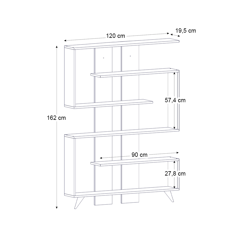 Rain Megapap melamine bookcase in white - walnut color 120x19,5x162cm.
