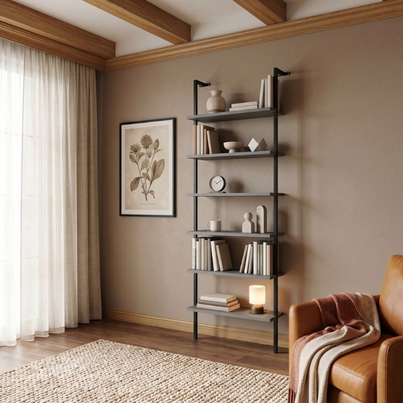 Madison Megapap metal - melamine wall bookcase in black - anthracite color 60x20x183cm.