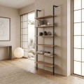 Madison Megapap metal - melamine wall bookcase in black - pine oak color 60x20x183cm.