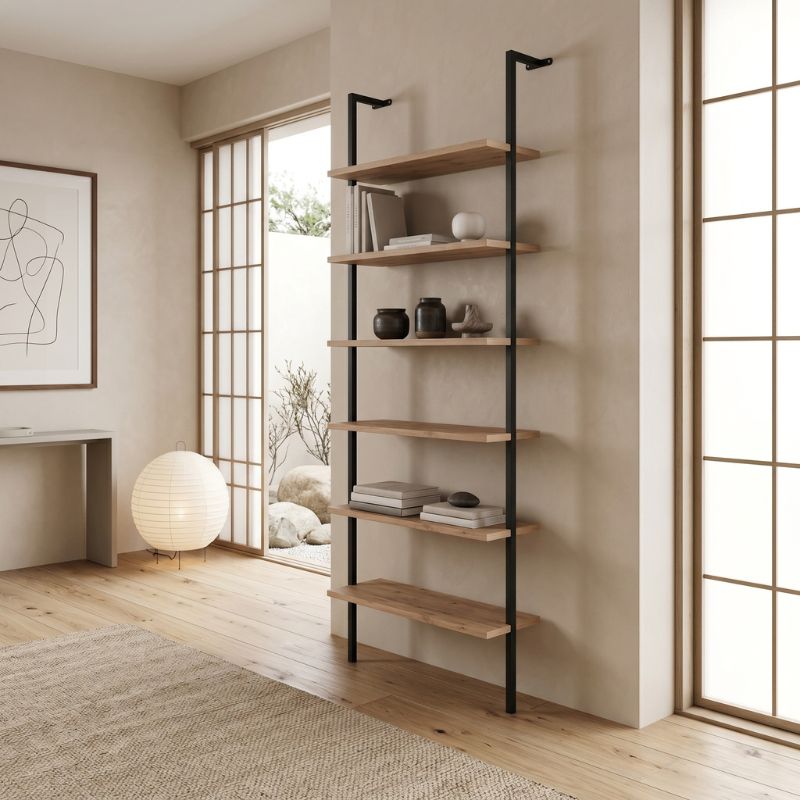 Madison Megapap metal - melamine wall bookcase in black - pine oak color 60x20x183cm.