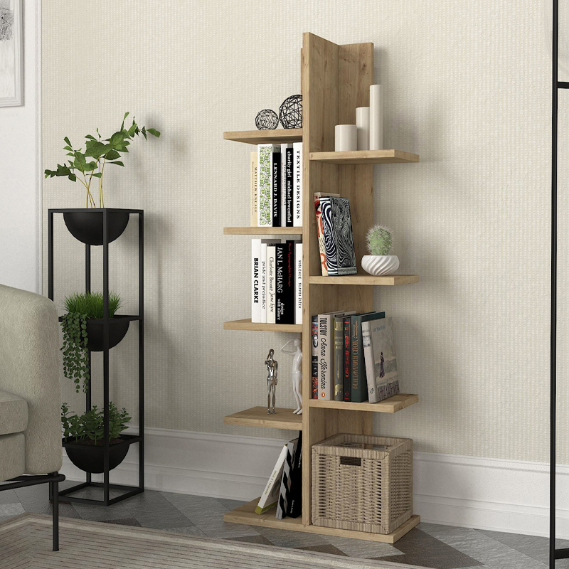 Tree Megapap melamine bookcase in sapphire oak color 45x21,4x121,8cm.