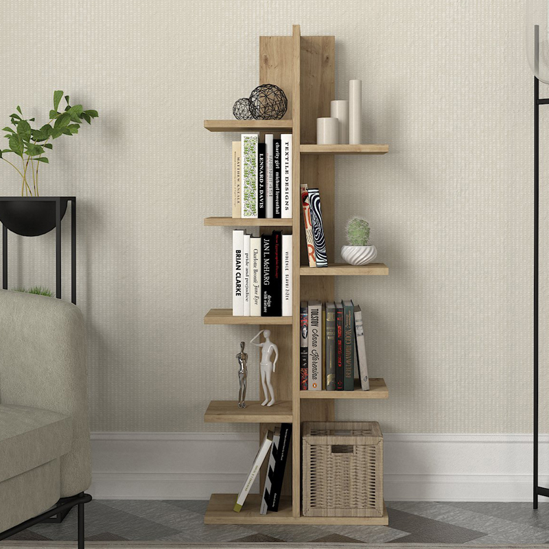 Tree Megapap melamine bookcase in sapphire oak color 45x21,4x121,8cm.