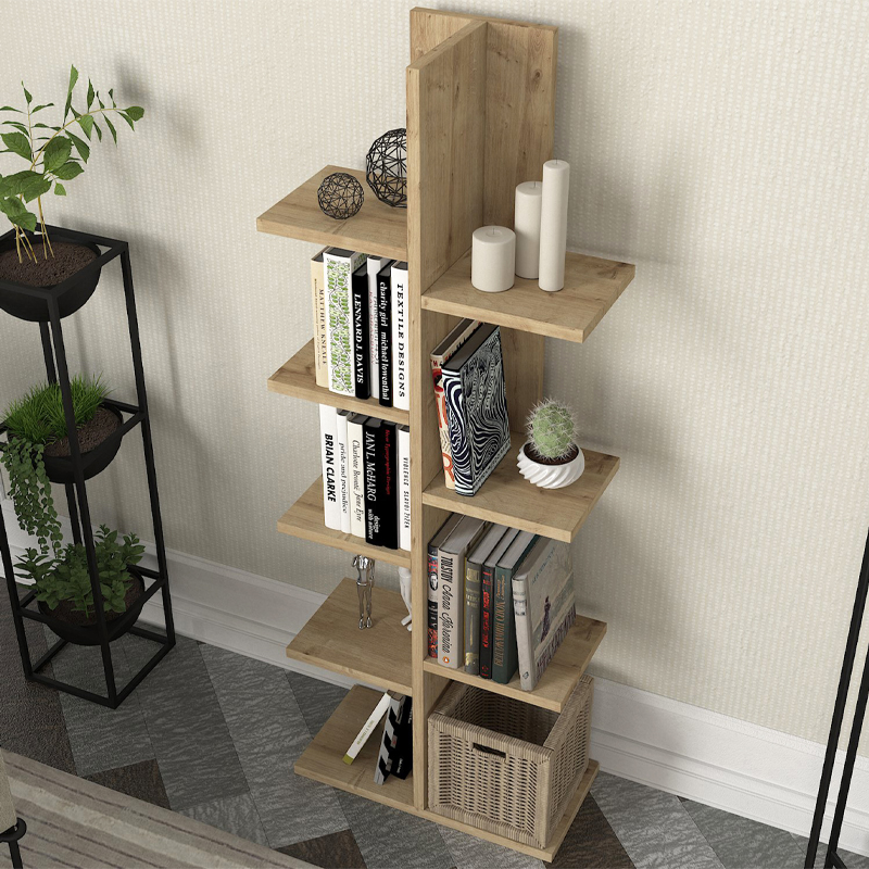 Tree Megapap melamine bookcase in sapphire oak color 45x21,4x121,8cm.