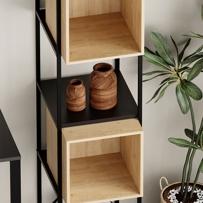 Vale Mini Megapap melamine bookcase in silky black - sapphire oak color 36.2x39x179cm.