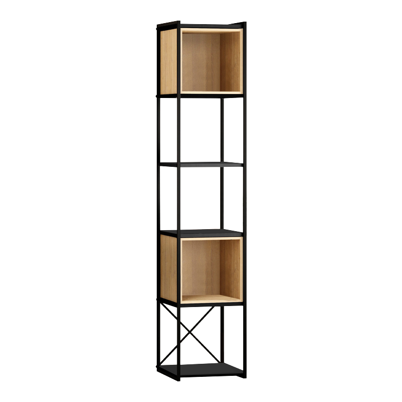 Vale Mini Megapap melamine bookcase in silky black - sapphire oak color 36.2x39x179cm.