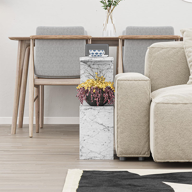 Βοηθητικό τραπεζάκι Homemania Megapap χρώμα λευκό εφέ μαρμάρου 60x20x60εκ.